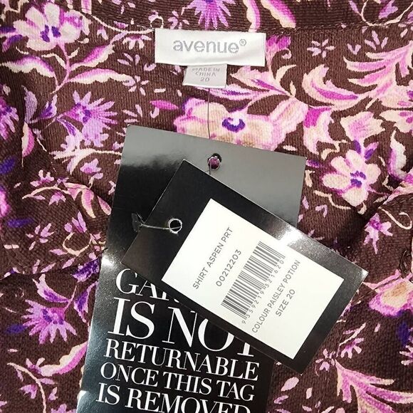 Avenue Womens Size 20 Brown Floral Paisley Potion Button Up Button Sleeve Blouse - Picture 5 of 9